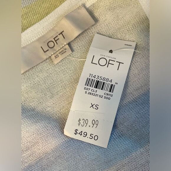 LOFT ANN TAYLOR Pastel Striped Multicolor 3/4 Sleeve Pullover Sweater XS - Picture 4 of 5